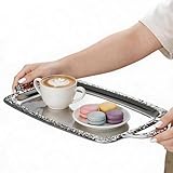 Beavorty Rechteckiges Serviertablett aus Metall mit Griffen 39X23cm Multifunktionales Tablett für Snacks Brot und Dekoration für Küche und Restaurant