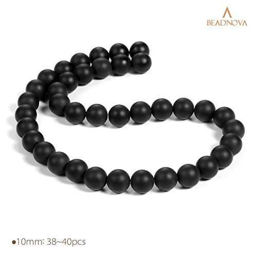 Image of BEADNOVA Black Matte Onyx Beads Natural Crystal Beads Stone Gemstone Round Loose Energy Healing with Crystal Stretch Cord for Jewelry Making (10mm, 36-38pcs)