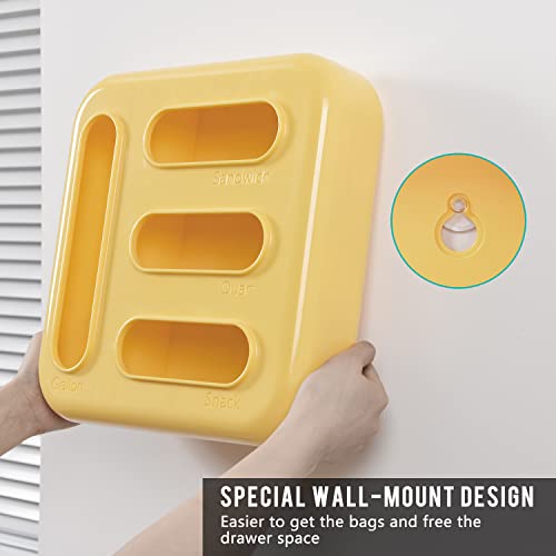 Datoua Ziplock Bag Storage Organizer, Acrylic Kitchen Drawer Baggie Box, Plastic Bag Organizer For Ziploc, Solimo, Hefty, Glad, Compatible With Gallon, Quart, Sandwich, Snack Variety Size Bag (Yellow) #TOP6