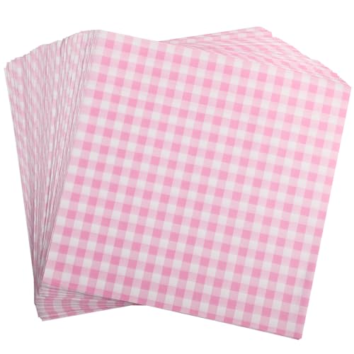 GeeRic Waxed Deli Paper Sheets 7 * 7 Inch, 100 Pcs Food Basket Liners for Sandwiches, Burgers, Checkered Deli Wrap Wax Paper Sheets Pink - Thumbnail 7