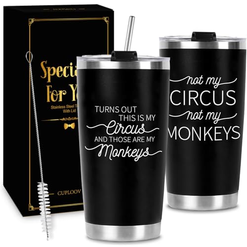 CUPLOOV Crap Turns Out This Is My Circus Tumbler, Funny Birthday Christmas Presents for Dad Grandpa Boss, Father's Gifts from Daughter Son Black Stainless Steel Tumbler Travel Mug, 20 Oz