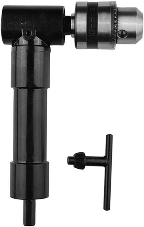 90 Degree Right Angle Drill Bit Adapter with Metal Three Jaw Chuck and 8mm Shank for Power Tools, Compatible with Round, Hex and Special Handle Types(metal head)