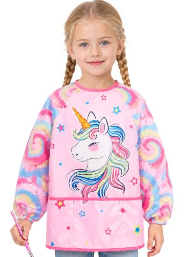 WERNNSAI Unicorn Kids Art Smock for Girl Age 3-6 with Long Sleeve 3 Pockets view 8