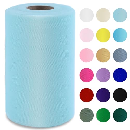 Image of Soft Blue Tulle Fabric Roll 6 Inch x 100 Yards Tulle Ribbon