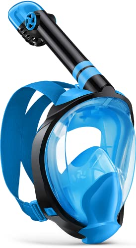 Full Face Snorkel Mask for Adults, 184° Panoramic Anti-Fog Snorkeling Gear with Dry Top System & Camera Mount, Foldable Anti-Leak Design for Travel, Swimming & Ocean Snorkeling