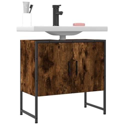 Iiaky Armario Lavabo baño Madera Muebles auxiliares de baño Bathroom Cabinet Mueble de baño ingeniería Roble Ahumado 60x33x60 cm