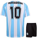 Argentinien Trikot Set Maradona - Kinder und Erwachsene - Jungen - Fußball Trikot - Fussball Geschenke - Sport t Shirt - Sportbekleidung - Größe L