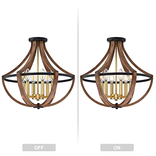 Dolaimy House Modern Farmhouse Gold 6 Lights Rustic Semi Flush Mount Ceiling Light Fixture Black Handmade Brown Finish,Vintage For Hallway Dining Room Kitchen Island Bedroom #TOP1