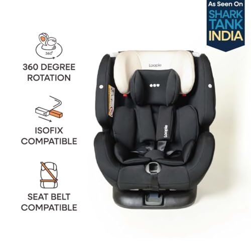 Image of Loopie 360 Car Seat and Stroller | Raincover & Mosquito Net | 1 Hand Fold Cabin Stroller for 0-4 Year| Recline Seat with Sleep Position| Isofix & Seat Belt Compatible Car Seat for 0-12 Year| Maroon
