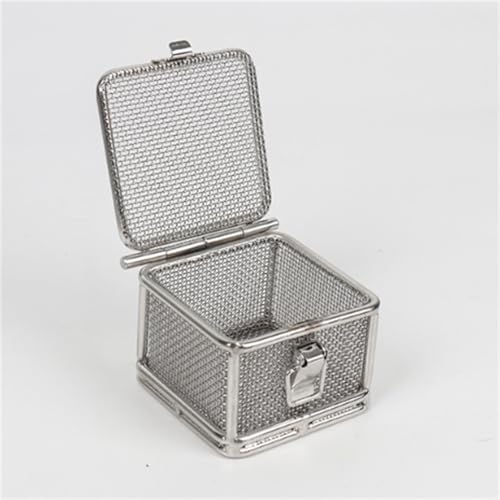 Cestino per sterilizzazione in acciaio inox con coperchio, vassoio in rete per pulizia e conservazione di strumenti chirurgici, adatto per uso oftalmico e otorinolaringoiatrico