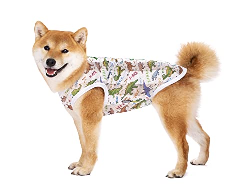Hdkuw Pet Clothes,Dog Summer T-Shirt Cool Breathable Sunscreen Dog Vest Clothes Outfit Costume For Medium Large Dogs White Dinosaur M #TOP3