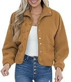 Winter Coat Women Autumn Oversized Sherpa Pullover Casual Fuzzy Fleece Sweatshirts Camel L