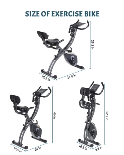 Exercise Bike Slim Cycle Stationary Bike Folding Exercise Bike Foldable Magnetic Upright Recumbent Bike Cycling 3 in 1 Exercise Bike with Arm Resistance Bands Perfect for Men and Women at Home