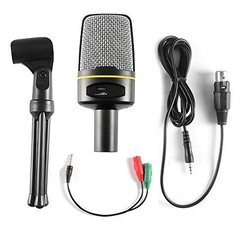 Houkiper Pc-microfoon met standaard, mini-opvouwbaar statief met 3,5 mm condensator-opnamemicrofoon voor computer pc, telefoon en desktop