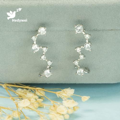 7 Crystals Ear Climber | Crawler Sterling Silver Stud Earrings for Women Girls Hypoallergenic Jewlary