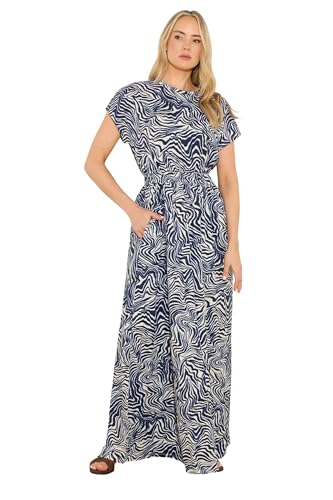 Image of Long Tall Sally - LTS Tall Blue Abstract Jersey Shirred Waist Cotton Maxi Dress - Women's
