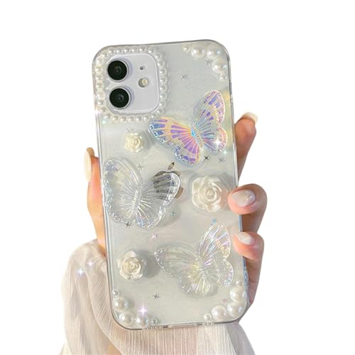 TINGTOEO iphone 15 pro max case silicone Cubic Butterfly iPhone 15 Case 14 Apple 13 ProMax Drip Glitter Case-clear butterflies-iphone 13