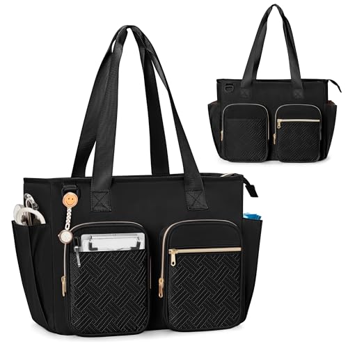 Prokva Krankenschwestern Tragetasche Kliniktasche Leer, Große Krankenschwester Arbeittasche Passend für 15,6\Laptop, für Krankenpflegeschüler, Medizinische Assistenten Häusliche Pflege Reisen, Schwarz