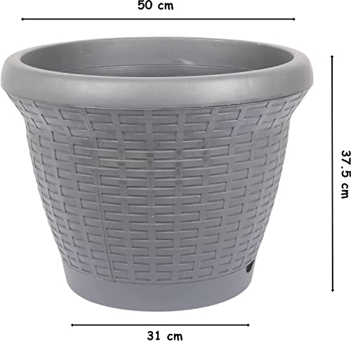 Tamersgifts Flower Plant Pot Rattan Style Garden Planters With Drip Tray - 6 Sizes 3 Colours (Anthracite, 50cm Diameter x 37cm Height) 2 Tamersgifts Flower Plant Pot Rattan Style Garden Planters With Drip Tray - 6 Sizes 3 Colours (Anthracite, 50cm Diameter x 37cm Height) - Image 2