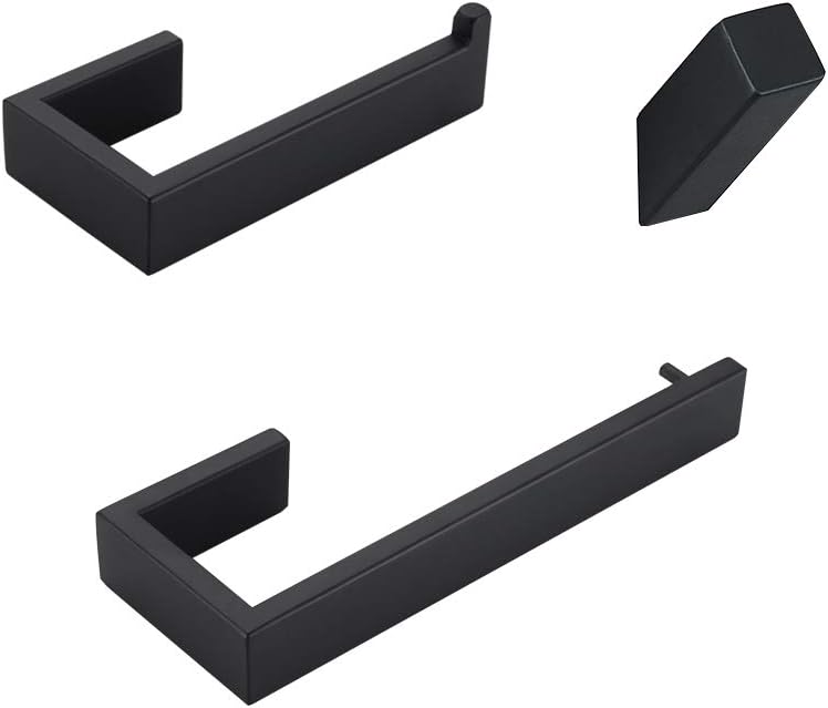 YJ YANJUN 3-Piece Bath Hardware Towel Bar Black Bathroom Towel and Toilet Paper Holder Set Accessory Set Mattle Black