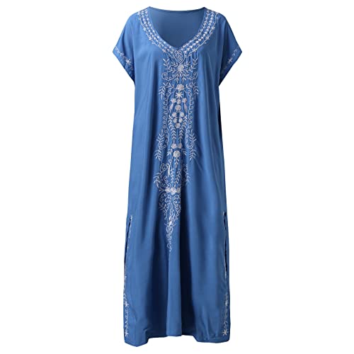 Caftan boho en coton brodé avec coupe ample grande taille