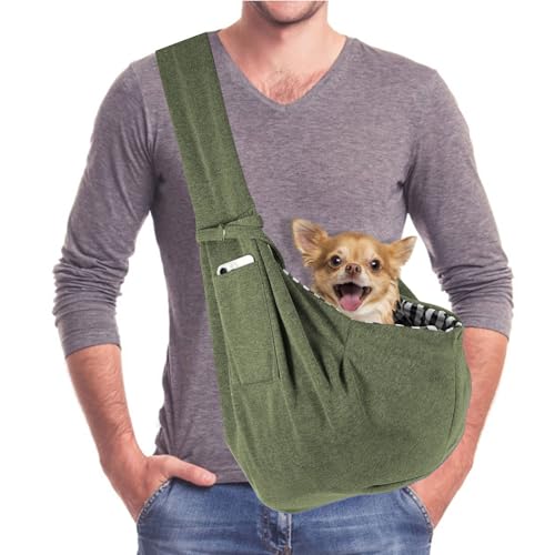 AOTWAN Puppy Dog Sling Puppy Carrier for Small Dogs Reversible Dog Carrier with 2 Pocket Puppy Carrier Sling for Walking Subway Travel(Military Green)