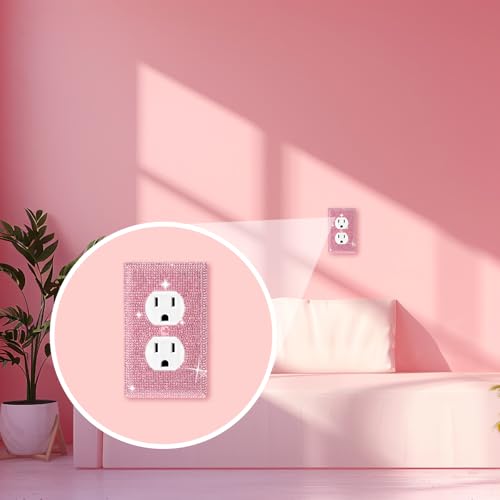 Yuanchu 4 pcs Sparkling Rhinestone Light Switch Covers, Pink Glitter Bling Outlet Plates Shiny Light Switch Cover Decorative Bling Outlet Wall Plate Covers for Women's Bedroom Nursery Teen Room Decor by Yuanchu - Image 2