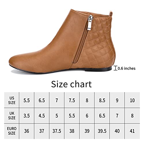 Maxmuxun Women's Ankle Boots Flat Low Heel Booties Ladies Quilted Fall Winter Fashion Boots With Side Zipper Camel Pu Size 8 #TOP6