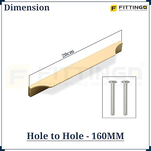 Image of Goldcrest 20cm Handle for Wardrobe & Cabinet /Cupboard Handle /Wardrobe Handle /160mm Hole to Hole (PVD Gold) Pack of 1 - Right Side Handle-| 3 Years Warranty |