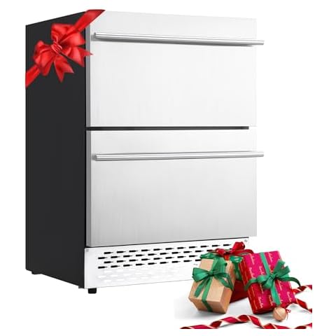 ChicHabitat Under Counter Double Drawer Fridge - 24 Inch Outdoor Beverage Refrigerator, Weather Proof Stainless Steel, Built-In Design, Sleek Silver Finish, Ideal for Patio & Kitchen Cover