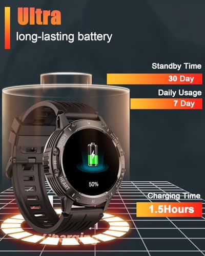 Military Smart Watch for Men Answer/Make Calls, 1.39" HD Fitness Tracker with Heart Rate/Sleep Monitor/Pedometer, 114+ Sports Mode Activity Trackers, IP68 Waterproof Outdoor Smartwatch for iOS Android - Image 6