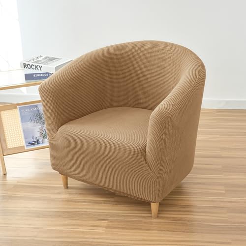 PENDEJATO Stretch Tub Chair Covers, 1-Piece Club Chair Slipcover Soft Jacquard Barrel Chair Cover Armchair Slipcovers Furniture Protector for Living Room (Light Brown) by PENDEJATO - Used condition - Image 3