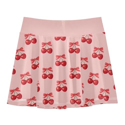 Ribbon Cherry Girls' Tennis Skirts Golf Skort Athletic Dance Running Sport Skirts with Shorts S3