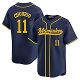 Custom Mens/Women/Youth Milwaukee Navy Jackson Chourio Baseball Stitched T-Shirt for Sports Fan