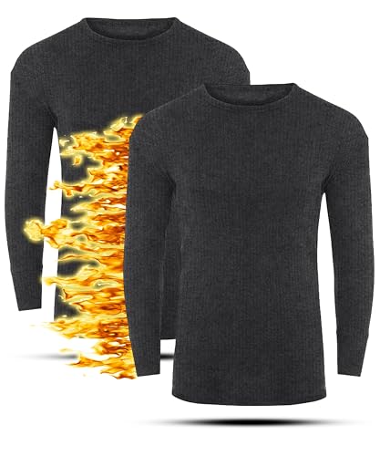 Pack of 2 Unisex Children Kids Winter Thermal Underwear Vest Boys Girls Round Neck Long Sleeve Thermal Baselayer T-Shirt Top (UK, Age, 13 Years, 14 Years, Regular, Charcoal)