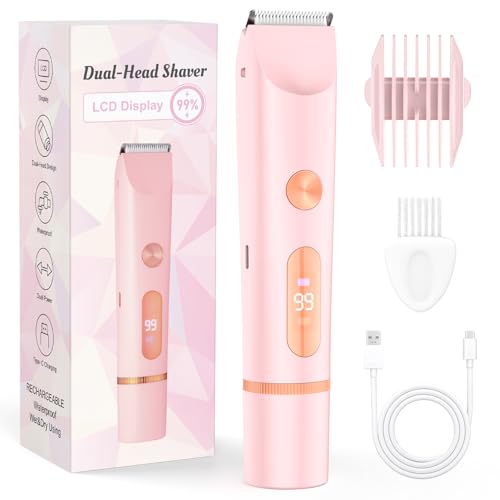 Bikini Trimmer Women Lady Shavers Electric Razor Facial Hair Removal Body Hair Trimmer for Face Legs Underarm Pubic Hair (Light Pink)