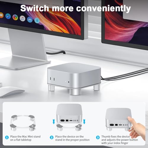 Image of ZORBES Aluminum Stand for Mac mini M4 & M4 Pro, Cooling Desktop Stand, Easy Power Button Access, Anti-Slip, Sturdy Design, Heat Dissipation, 14.5x13.4x2.6cm