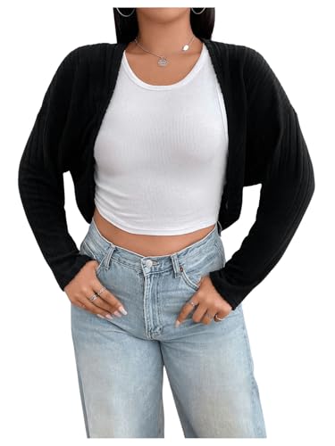 Image of GORGLITTER Women's Open Front Cardigan Sweater Trendy Dressy Cute Long Sleeve Bolero Shrug Fall Knit Short Cardigan Black P 3X-Large Plus