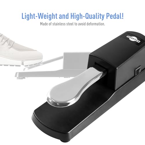 SHAEVLE Sustain Pedal For Keyboards Digital Piano MIDI and Synthesizer with Polarity Switch 1/4\"(6.35mm) With 63-inch Cable Input Plug