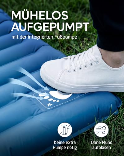 NORDMUT® Isomatte Schnellaufblasend mit integrierter Fußpumpe 10 cm - Isomatte Camping mit kleinem Packmaß - Outdoor Matratze für müheloses… – Ansicht 5