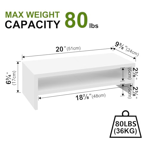 Image of TEAMIX 20 inch White Monitor Riser Stand - 2 Tiers, Wood Desktop Bookshelf | Laptop /PC /Printer /Keyboard Storage, Ergonomic Design, 15mm thick Sturdy Wood Boards, TV Stand, Home Office Desk Accessories