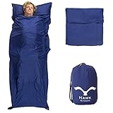 HAWK Ultraleicht Schlafsack Hüttenschlafsack Mikrofaser Single 220 x 90 cm I Backpacker Ausrüstung Inlett leicht Schlafsack Hostel, Angeln, Wandern, Zelten I Sleeping Bag Liner blau