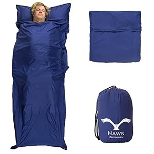 HAWK OUTDOORS Ultralight Sleeping Bag Microfibre I Backpacker Equipment Ticking Lightweight Sleeping Bag Hostel, Fishing, Hiking, Camping I Sleeping Bag Liner Blue