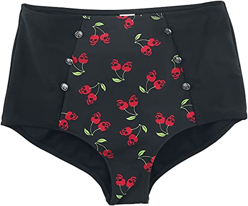 Rock Rebel by EMP Damen Schwarze Bikinihose mit Rockabilly-Print und Knöpfen XXL
