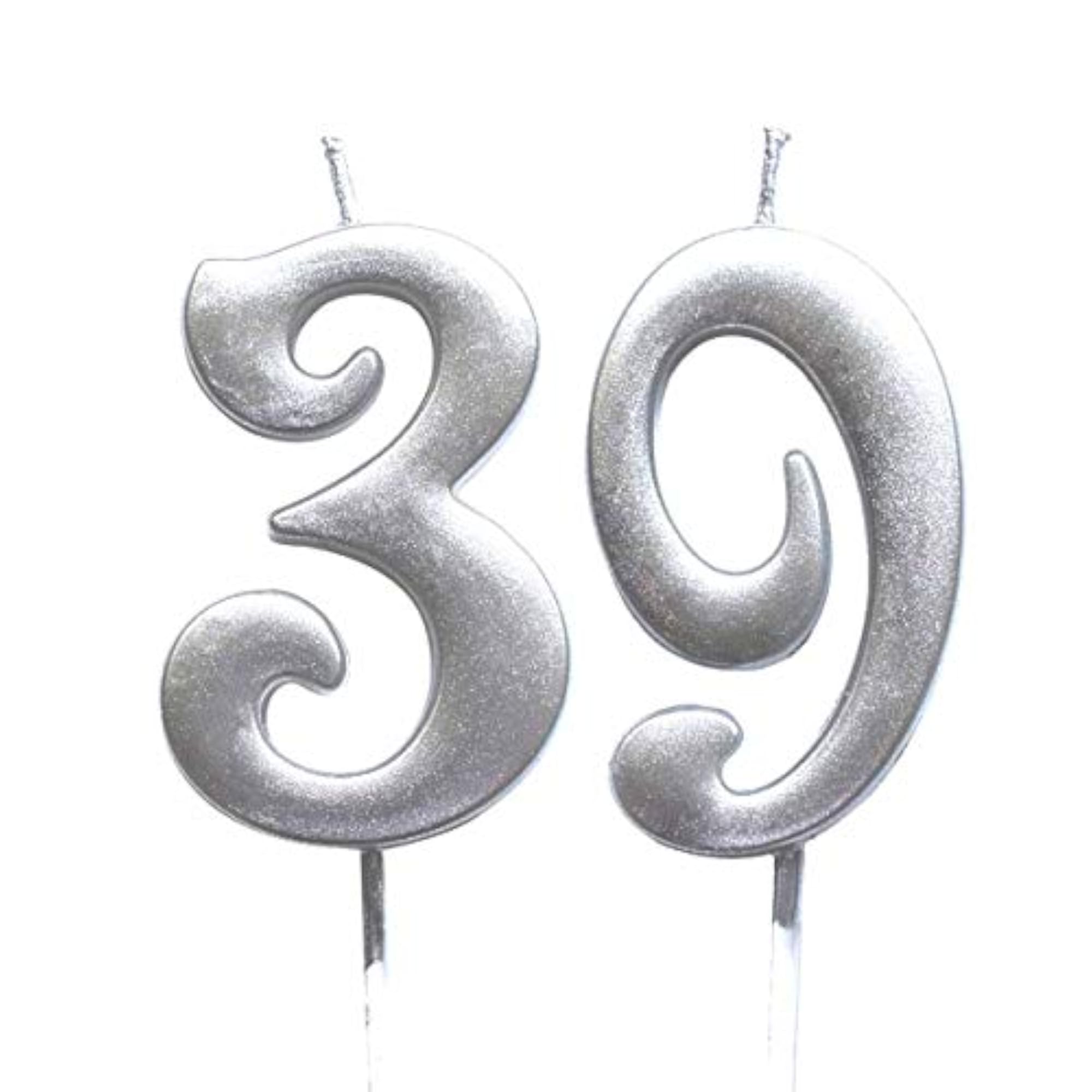 Silver 39th Birthday Numeral Candle, Number 39