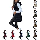 Blczomt Puffer Vest Women Winter Warm Long Quilted Sleeveless Jackets with Pockets Fall Fashion Zip Up Puffy Coat Outerwear puffer vests for women 2025 trendy Black M