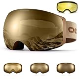Odoland Photochromic Ski Goggles Interchangeable with 2 Lens, Large Spherical Frameless Snow Snowboard Goggles for Men Women