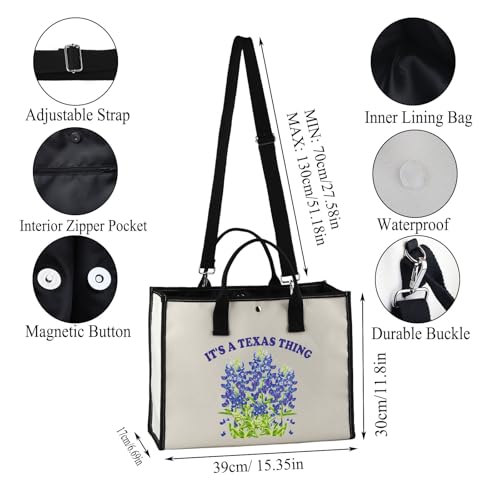 Image of JXGZSO It's a Texas Thing Bluebonnet and Yellow Rose of Texas Tote Bag Gift For Traveler