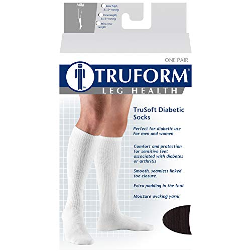 Image of Truform Medical Compression Socks for Men and Women, 8-15 mmHg Crew Length to Mid-Calf, Black, Large (Pack of 2)