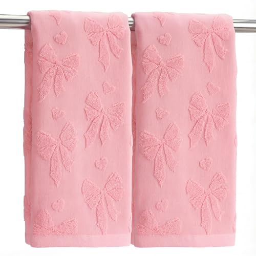 Culudea Jacquard Hand Towels, 2 Pack, Cotton, for Bathroom, Pink Bow